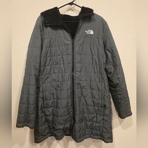 The North Face Mossbud Insulated Reversible Parka Coat Women Gray/Black XL